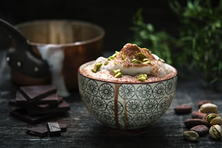 A bowl of dessert made with cocoa powder