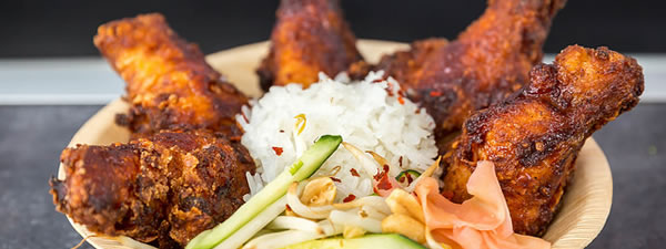 Barbecue chicken wings with rice and vegetables