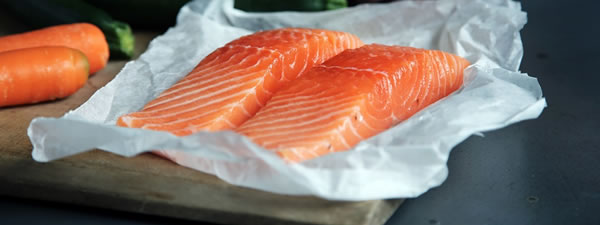 Salmon on a cutting board