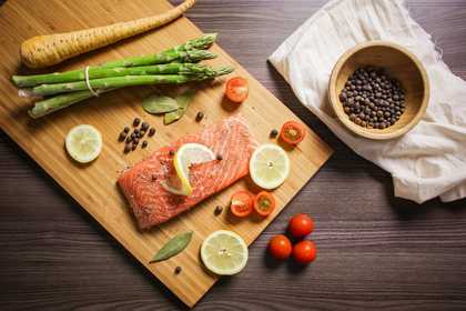 salmon on chopping board