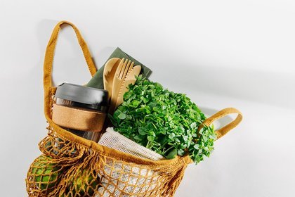 Eco-friendly shopping bag full of groceries