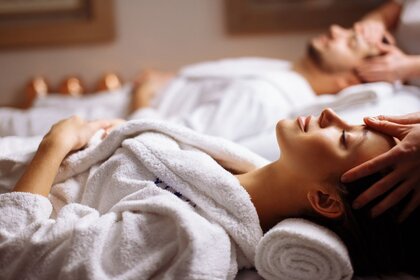 Couple getting head massage