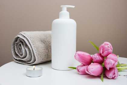 Spa products and a towel