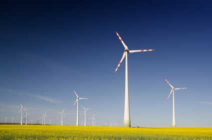 windmills on grass field at daytime